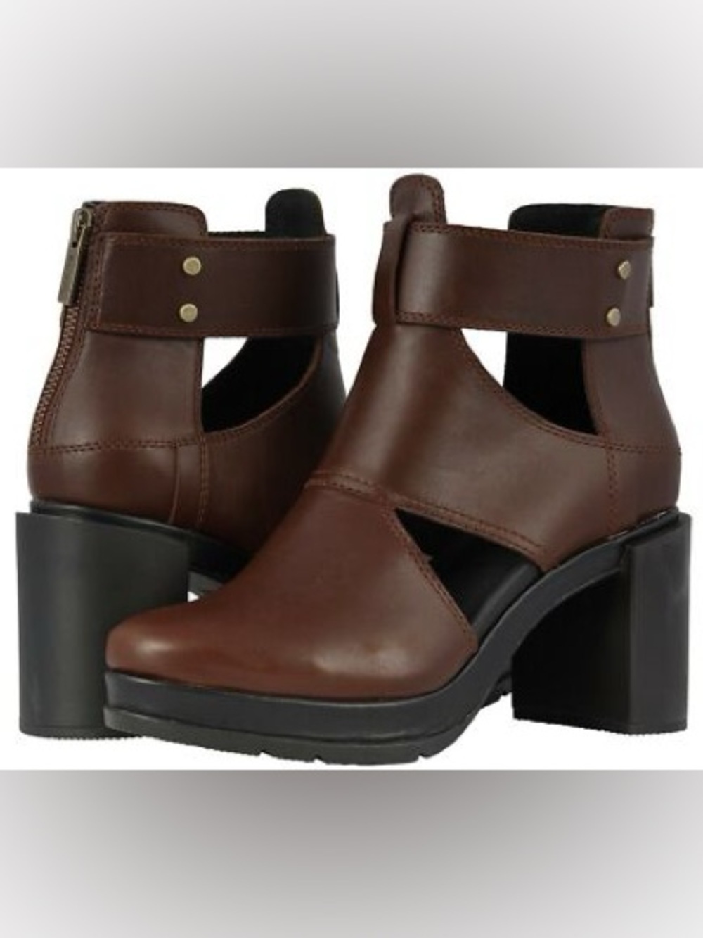 SOREL Margo Cut Out Block Heel booties in a brown leather